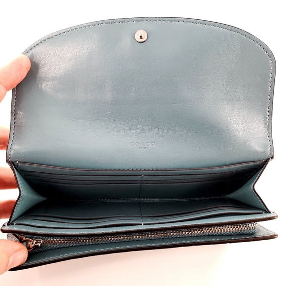 Coach Slim Envelope Clutch Wallet Crocodile Embossed Leather Snap F27482 - Picture 6 of 12